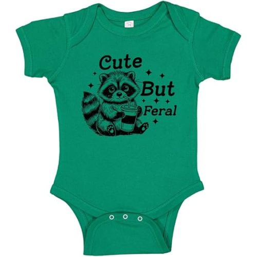 Cute But Feral Baby Bodysuit One Piece or Toddler T-Shirt Funny Raccoon Infant Outfit