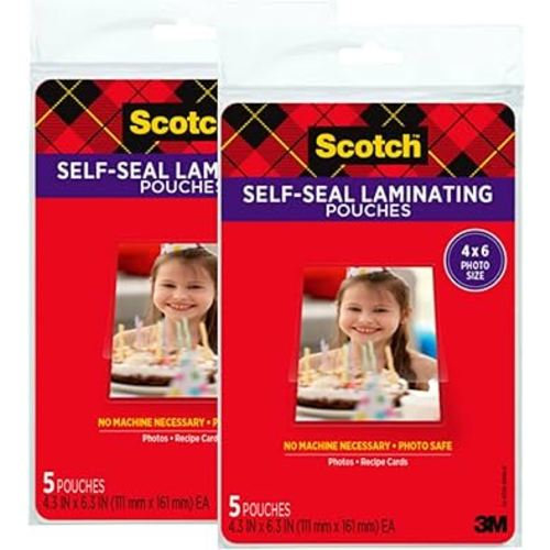 Scotch(R) Self-Sealing Laminating Pouches, Gloss Finish, 4 x 6 Inches (PL900G) (Pack of 2)