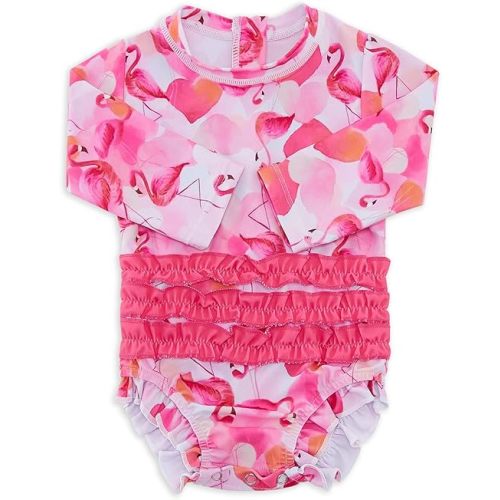 ADUKIDE Baby Girls Rash Guard Swimsuit Long Sleeve Ruffles Swimwear with Zipper UPF 50+ One Piece Beachwear Size 3-24 Months