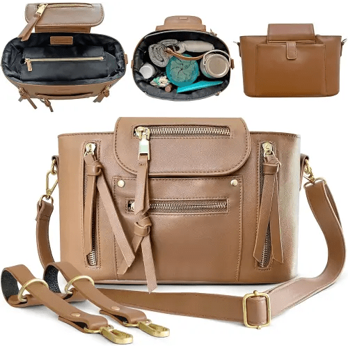 MAMANTRA Mezza Micro Leather Diaper Bag Purse, Stroller Organizer Caddy, Mini Diaper Bag Crossbody, 11" x 7" x 4" - Purse Diaper Bag for Toddler Mom