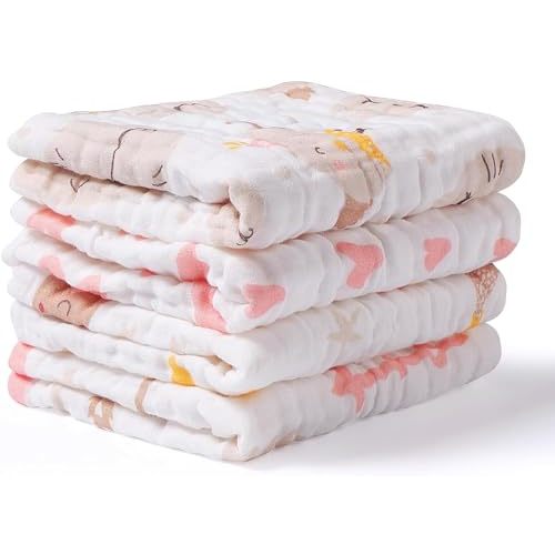 lasoftan Baby Muslin Burp Cloths, 100% Cotton Burping Cloths Super Absorbent Soft, Bath Towel Burp Cloths for Baby Girl Boy, Great Gift for Newborn, 10 x 20 inch, 4 Pack, Unicorn & Star