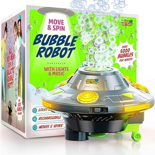 Robot Bubble Machine for Kids - Spins, Moves, Music, Lights - Bubbles Blower, Maker for Boys & Girls - Cool Outdoor Toys for Boys - Birthday Gifts for Boy Ages 3 4 5 6 7 8 Year Old Kid Gift