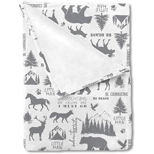 Camping Woodland Animals Baby Blanket Boy Girl Wild Woodland Adventure Swaddle Receiving Blankets Bear Elk Horse Moose Fox Trees Mountain Newborn Toddler Nursery Crib Bed Blanket Flannel Soft 30x40
