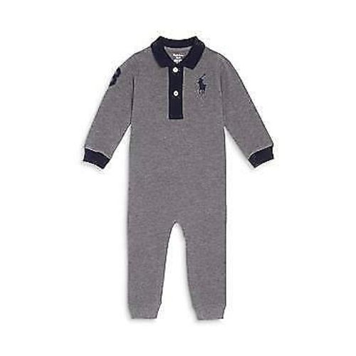 Ralph Lauren Baby Boys Infant Big Pony Mesh Polo Coverall (Grey, 6 Months)