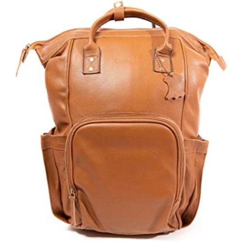 Large Black Leather Diaper Bag Knapsack Genuine Leather Diaper bag Backpack WATERPROOF diaper bag UNISEX (Brown)