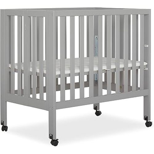 Jett Non-Full Size Folding Convertible Crib, Lightweight Portable Crib, Three Adjustable Mattress Height Settings, Easy to Fold Travel Crib, 1.5” Mattress Pad Included