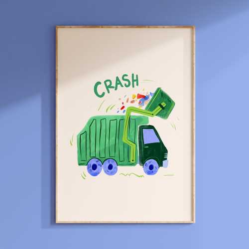 Garbage Truck Nursery Print: Bright Kids Bedroom Wall Art