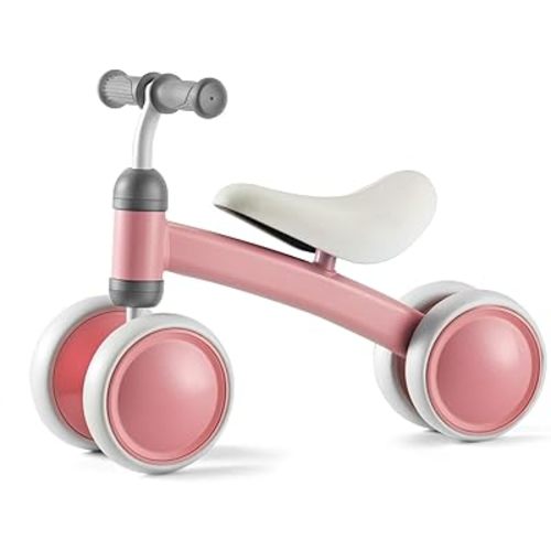 Baby Balance Bike for 1 Year Old Boys Girls, First Birthday Gift, 12-24 Months Toddler Bike, Toddler Balance Bike with 4 Silent Wheels, 1 Year Old Toys, Ride-on Toys, Children Walker No Pedal, Pink