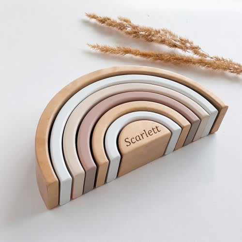 Personalized Wooden rainbow Stacker - Boho nursery decor - Gender neutral baby gift - Montessori toys for toddlers - Wooden toys for girl