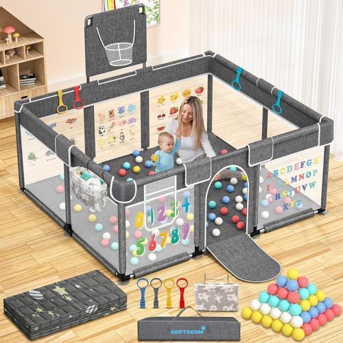 Baby Playpen with Play Mat, 71x51 Extra Large Playpen with Gate, Indoor & Outdoor Baby Fence, Anti-Fall PlayYard for Babies and Toddlers, Kids, Children's