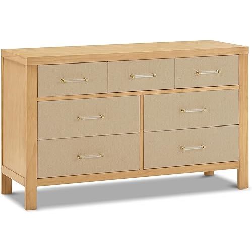 Namesake Eloise 7-Drawer Assembled Dresser in Honey and Performance Sand Eco-Weave, Acrylic and Gold Drawer Pulls