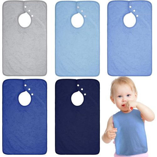 Hercicy Full Coverage Pullover Toddler Baby Bibs Terry Cloth Bibs with Snap Button for 0-4 Years Unisex Feeding Drooling(Elegant,5 Pcs)