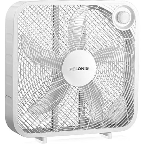 PELONIS 20 Inch Box Fan – 3 Speeds, Window Fans, Floor or Tabletop, 25ft/s, 2025 Upgraded, Superior Air Throw (2295 CFM), Lightweight, 5 Blades, Fans for Bedroom, Office, Living Room, Garage