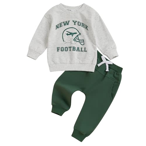 Dewadbow Toddler Baby Football Outfits Sundays are for The Jets Football Sweatshirt Top Pants Set Cute Fall Clothes