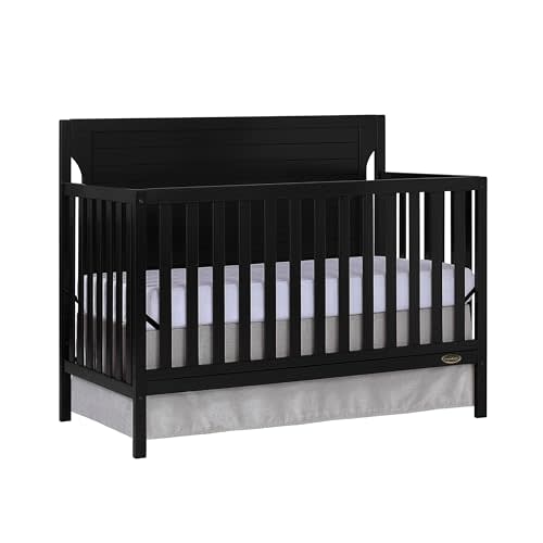 Dream On Me Cape Cod 5-In-1 Convertible Crib In Black, Greenguard Gold And JPMA Certified, Built Of Sustainable New Zealand Pinewood, 3 Mattress Height Positions