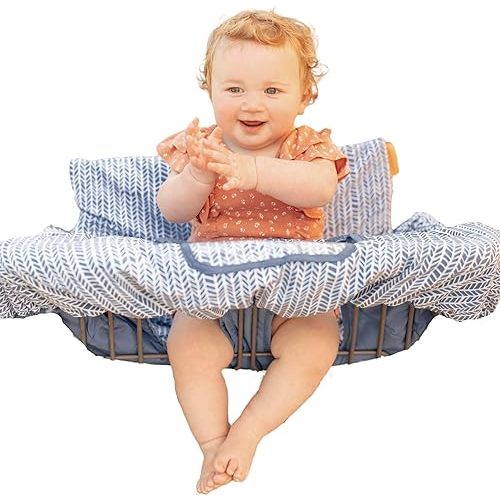 2-in-1 Cushy High Chair Cover and Shopping Cart Cover for Baby, Comfortable Cover for Grocery Cart, Universal Fit Cart Cover for Babies, Includes Storage Pouch - Blue Little Arrows