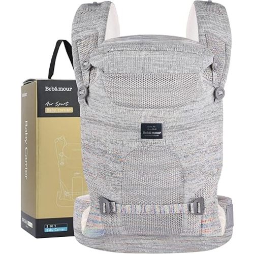Bebamour Knit Baby Carrier Newborn to Toddler -Lightweight Baby Wrap Carrier 3-in-1 Baby Carrier Front and Back Carry (Grey,7-32 lbs)