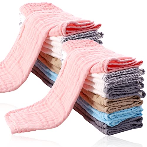 24 Pack Muslin Burp Cloths for Baby - Ultra-Soft 100% Cotton Baby Washcloths - Large 20'' by 10'' Super Absorbent Milk Spit Up Rags - Burpy Cloths for Unisex, Boy, Girl - Multicolor