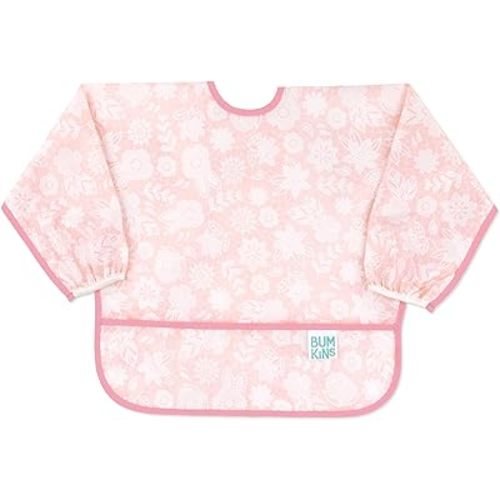 Bumkins Sleeved Bib for Girl or Boy, Baby and Toddler for 6-24 Mos, Essential Must Have for Eating, Feeding, Baby Led Weaning Supplies, Long Sleeve Mess Saving Food Catcher, Soft Fabric, Lace Pink