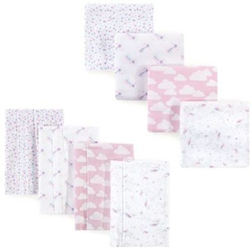 Hudson Baby Infant Girl Cotton Flannel Burp Cloths and Receiving Blankets, 8-Piece, Magical Unicorn, One Size