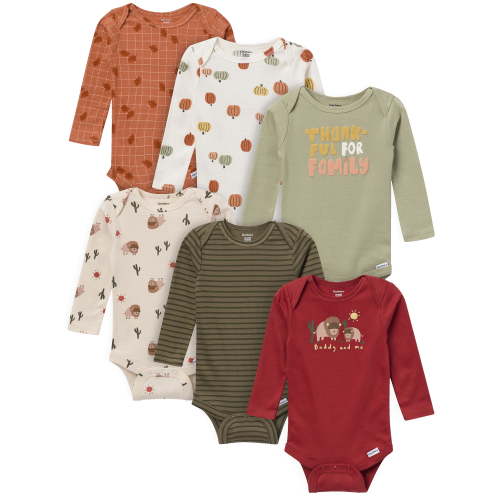 Gerber Gender Neutral Long Sleeve Onesies, 6-Pack, Sizes Newborn - 18 Months