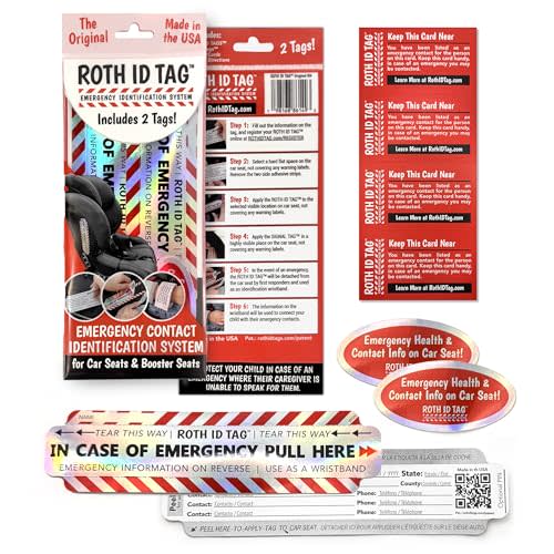Original ROTH ID TAG™ Kit | Emergency Contact Identification System for Car Seats, Red, White, Black
