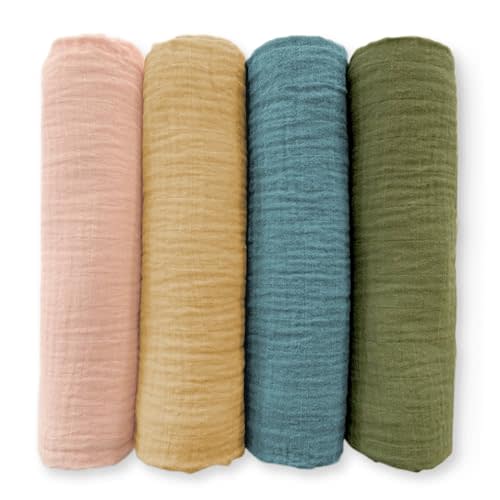 SwaddleDesigns Cotton Muslin Swaddle Blankets for Baby Boy & Baby Girl, Set of 4, Neutral Receiving Blankets for Newborn, Baby Registry & Gift, 46x46 inches, Fiesta
