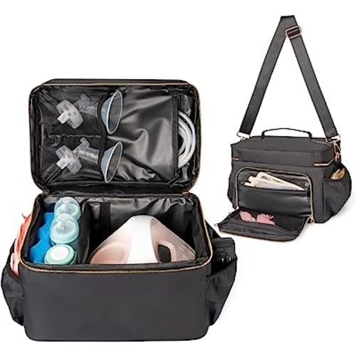 EliteMom Breast Pump Tote Bag (Patent Pending) - Stylish Pumping Bag with Shoulder Strap, Compatible with Spectra S1 S2 Gold & More with Cooler for Working Moms
