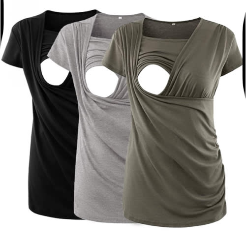 Ecavus 3PCS Women's Maternity Nursing Tops for Breastfeeding Short Sleeve Side Ruched Nursing Shirts