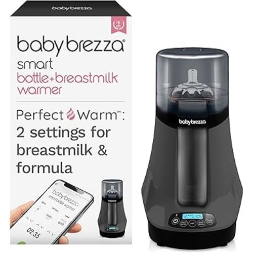 Baby Brezza Smart Baby Bottle Warmer, Breastmilk Warmer + Defroster + Baby Food Warmer - Universal Fit for All Baby Bottle Sizes and Types, Breastmilk Bags + Food Jars - Bluetooth Control, Charcoal