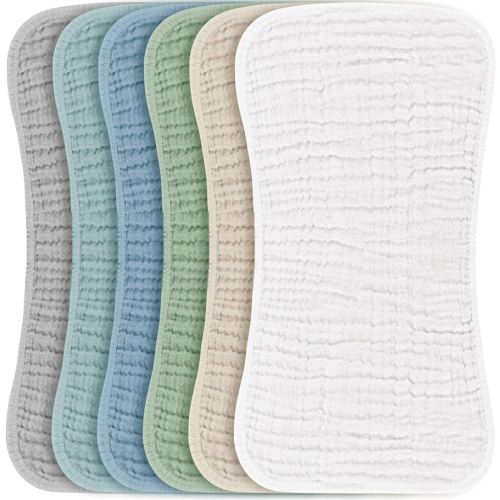 Konssy Muslin Baby Burp Cloths Sets for Unisex- 6 Pack Large 100% Cotton Burping Clothes for Newborn, Baby Girls and Boys