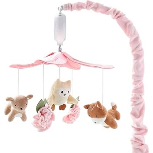 The Peanutshell Crib Mobile for Girls - Pink and White Musical Baby Crib Mobile with 12 Lullabies, Forest Baby Little Forest Nursery Decor
