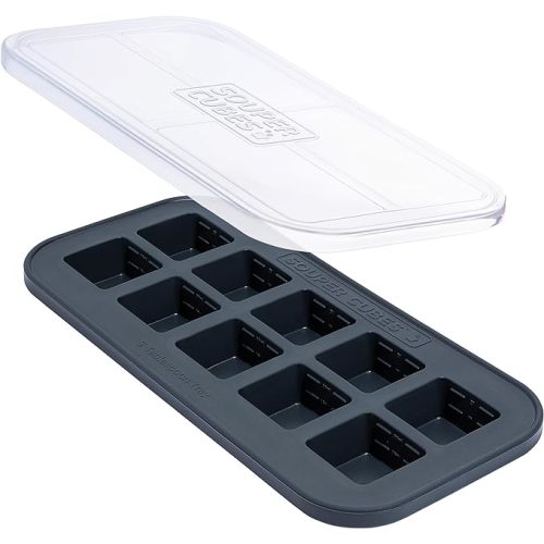 Souper Cubes 2 Tbsp. Silicone Freezer Molds - Perfect for Storing Garlic, Herbs, Ginger, Pesto, Tomato Paste, Lemon Juice, Purees and More - Silicone Baby Food Freezer Tray - Charcoal – 1-Pack