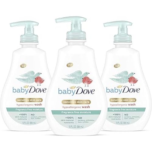 Baby Dove Tip to Toe Baby Body Wash For Baby's Sensitive Skin Sensitive Moisture Washes Away Bacteria, Fragrance-Free and Hypoallergenic Baby Soap, 13 Fl Oz (Pack of 3)