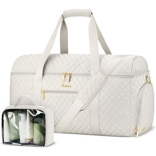 Weekender Bags for Women, Wide Open Large Travel Duffle Bag with Shoe Compartment, Overnight Hospital Bag For Women Labor Delivery, Carry on Bag Personal Item Travel Bag with Wet Pocket (Beige)