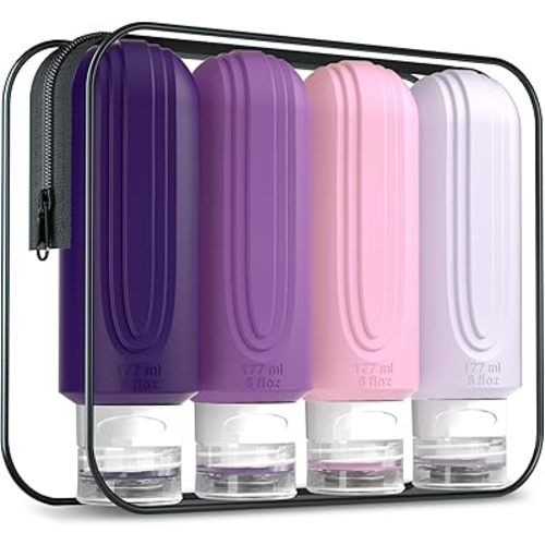 Travel Bottles for Toiletries, Large 6oz Oversize Containers, BPA Free Leak Proof Tubs Refillable Liquid Travel Accessories with Toiletry Bag for Cometic Shampoo and Lotion Soap (4 Pack)