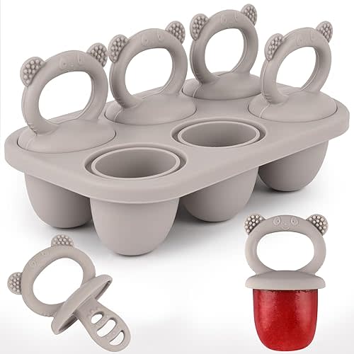 Sakolla Toddler Popsicle Mold, 6-Cavity Mini Popsicle Silicone Molds for Baby Food Storage, Ice Pop Mold with Silicone Sticks for Kids (Grey)