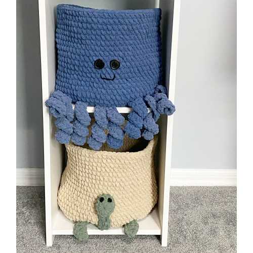 Octopus and Turtle Baskets - Nursery Baby Basket - Ocean Animals - Green/Blue/Off White