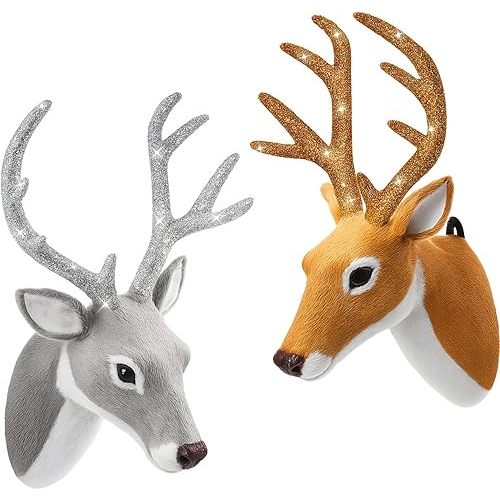 2 Pack 13" The Elk Plush Stuffed Animal Wall Mount Plush Stuffed Animal Taxidermy Head for Christmas Home Wall Decoration Adult(Elk Head)