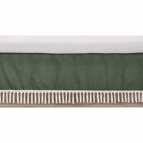 Boho Fringe Dark Green and Ivory Collection Crib Bed Skirt