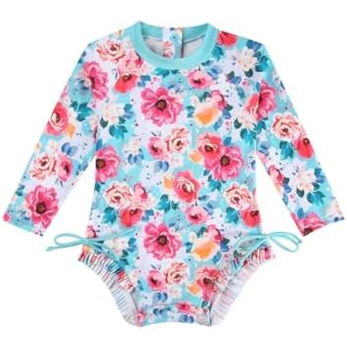 Haokaini Newborn Baby Girls One-Piece Swimsuit Long Sleeve Summer Rash Guard Swimsuit Ruffle Bikini Bathing Suit