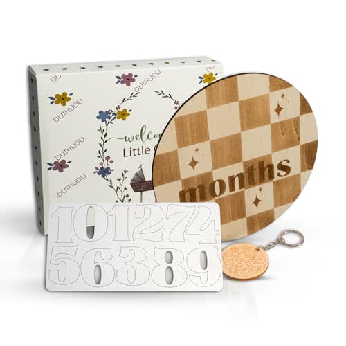 Monthly Baby Milestone Signs - Baby Monthly Milestone Wooden Circles for 1-12 Month Photos & Gender Neutral Announcement Cards (Caro)