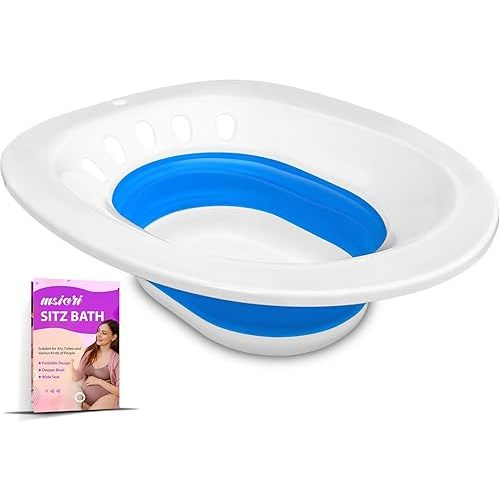 Sitz Bath for Hemorrhoids, Sitz Bath for Postpartum Care - Suitable for Pregnant Women and Perineal Care, Sits Bath Kit for Women - Collapsible Storage, Wide Seat