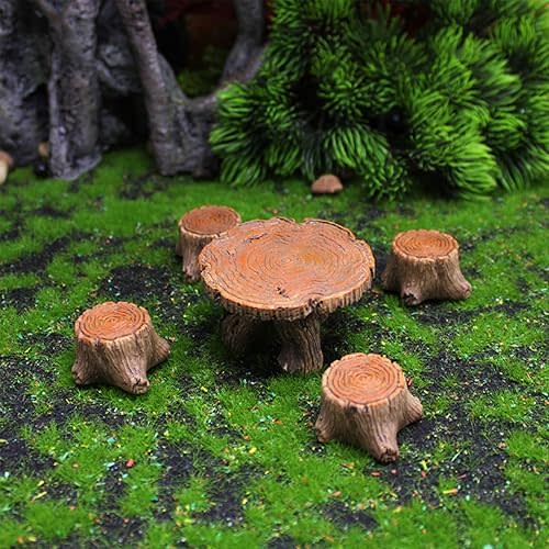 5 Pcs Fairy Garden Accessories Outdoor Miniature Table and Chairs Set Mini Resin Furniture Ornaments Kit Micro Landscape Decor for DIY Craft Gift Dollhouse Succulents Home Decoration