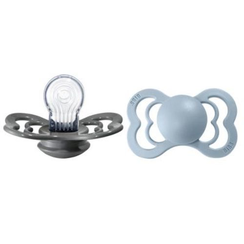 Bibs Supreme Silicone Pacifier - 6-18 Months - Size 2 - 2pk - Iron/baby Blue