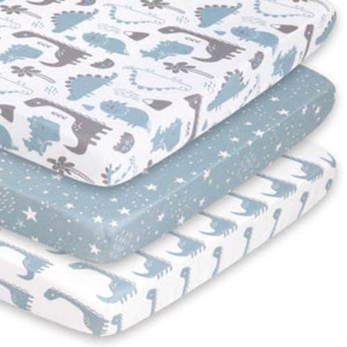 Blue Dino Fitted Playard Sheets, 3-Pack
