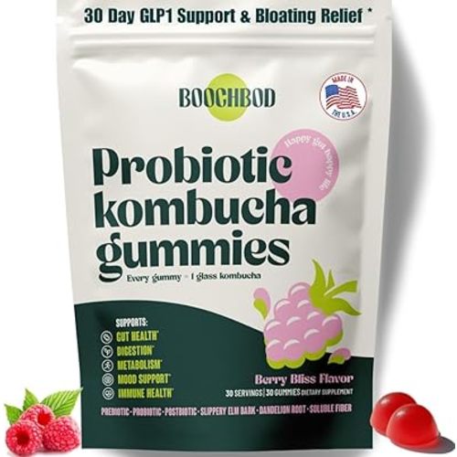 Probiotic Kombucha Gummy - Prebiotics, Probiotics, Postbiotics, Fiber Supplement, Slippery Elm, Dandelion Root, MCT Oil, for Bloating, Gut Health - Probiotics for Women, Probiotics for Men