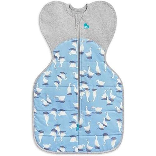 Love to Dream Warm Swaddle UP 2.5 TOG Baby Sleep Sack for Autumn & Winter | Arms Up Position for Self-Soothing, Calms Startle Reflex | Newborn 5-8.5 lbs, Dusty Blue Silly Goose