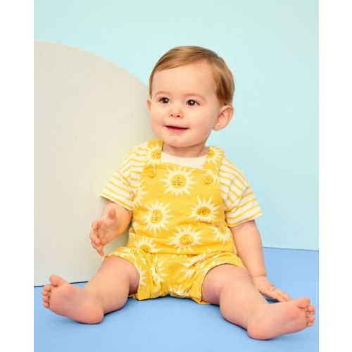 Baby Classic Fit T-Shirt & Shortalls Set (Ecru Suns on Sunshine)