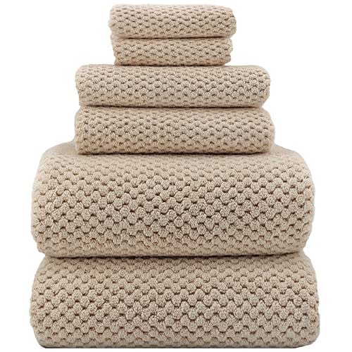 YTYC 39x78 Inch Oversized Bath Sheets Towels for Adults Luxury Bath Towels Extra Large Sets for Bathroom Super Soft Highly Absorbent Microfiber 80% Polyester (Beige,6 Piece)